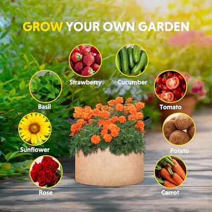 iPower Plant Grow Bag 5 Gallon 6-Pack Heavy Duty Fabric Pots, 300g Thick Nonwoven Fabric Containers Aeration with Nylon Handles, for Planting Vegetables, Fruits, Flowers, Tan 2024 Version - color: Tan, size: 5 Gallon