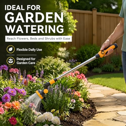 Watering Wand Heavy Duty, 26-35.4" watering wand for garden hose With 9 Spray Patterns & 180° Swivel Head Non-Slip Handle For Plants Hanging Baskets Patio Cleaning