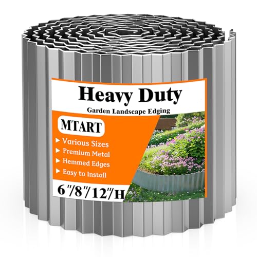 MTART Metal Garden Edging for Landscaping, Sturdy Corrugated Edging Border for DIY Flower Bed, Lawn and Landscape Edging (Silver, 6"×40Ft)
