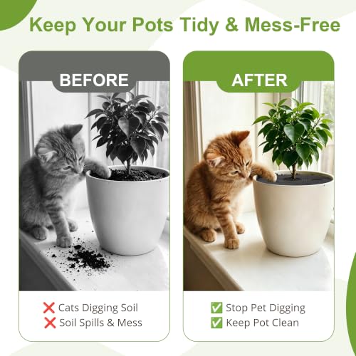 4 Pack 15.7" Cuttable Plant Pot Grids with 16 Stakes, Soil Cover & Cat & Animal Digging Stopper for Indoor Outdoor Garden Plants - size: 4 Pcs 15.7" Round