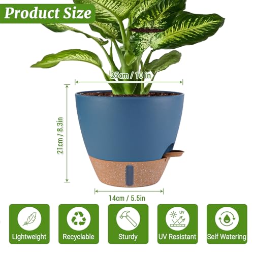 2 Pack 10 inch Plant Pots, Plastic Self Watering Planters - color: Navy Blue, size: 10 inch