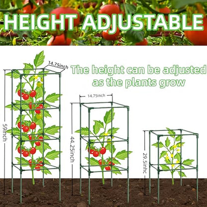 3 Pack Square Tomato Cages for Garden, 59 Inch Tall Heavy Duty Metal Tomato Plant Support Trellis, Adjustable Large Tomato Stakes for Outdoor Pots Climbing Plants, Vegetables, Cucumber - size: 59Inch
