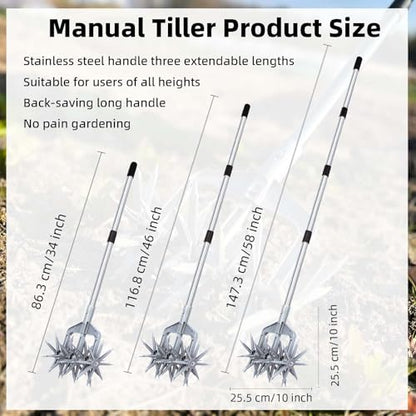 Rotary Cultivator, Hand Tiller Garden Tool with Sturdy Metal Tines