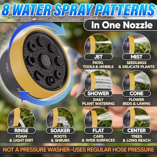 Metal Garden Heavy Duty Hose Nozzle, 8 Spray Patterns, Lock Clip - color: Metal-Yellow