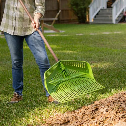 Flip Scooping Leaf Rake, Heavy Duty Lawn and Yard Care, Extra Wide Head, Green