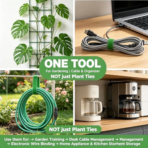 3 Pack Plant Ties Garden Ties for Stakes | Reusable Hook-and-Loop Fastening Tape for Climbing Plants, Cable Organization, Cut-to-Length 16.5ft per Roll, 1/2 in Wide, Green