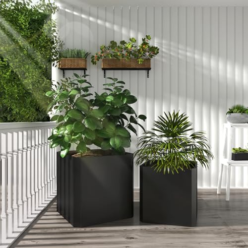 Metal Planter Box 24”L x 24"W x 24"H Large Square Steel Planter Box - color: Black, size: 24"Lx24"Wx24"H
