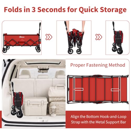 34" Extra Long Collapsible Wagon Cart, 360LBS Capacity, Red - color: Red