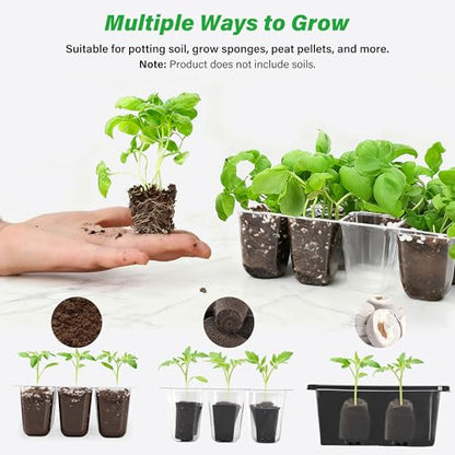Bonviee 5-Pack Seed Starter Trays, Humidity Dome, Base, 12-Cell Tray, Black - color: Black, size: 5 Packs (60 Cells)
