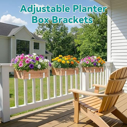 Adjustable Planter Box Brackets,Enhanced Bottom Support,Universal Outdoor Hanging Brackets,Flower Box Brackets for Fence Railings, Windowsill, Patio, Garden,Balcony. (White) - color: White