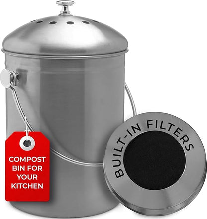 Epica Kitchen Compost Bin for Kitchen Countertops, 1.3 Galllon - Grey - color: Gray