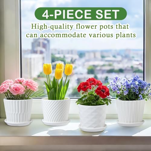 sietpoek 5.5” Ceramic Plant Pots with Drainage and Saucer 4PCs White - size: 5.5 Inch