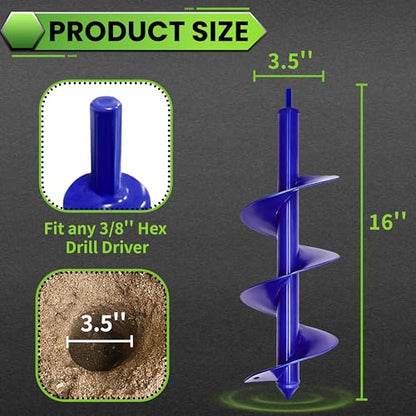 Auger Drill Bit for Planting - 3.5"X16" Heavy-Duty Garden Auger Spiral Drill Bit - Bulb Planter Tool & Auger Post Hole Digger - 3/8" Hex Drive Drill - size: 3.5"x16"(Blue)