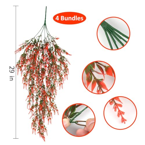 RECUTMS 4Pcs Artificial Fall Lavender Fake Hanging Plants for Outdoors - color: Orange