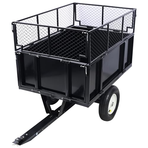 Heavy Duty 22 Cubic Feet Steel Dump Cart 750lbs Capacity Utility Trailer with Removable Sides & 2-Way Dump Universal Hitch for Tractor ATV Lawn Mower Garden & Yard Work
