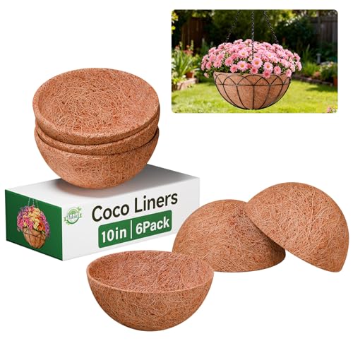 Halatool 6 Pack 10 Inch Coconut Liners for Hanging Baskets Replacement - size: 10inch