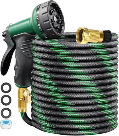 Garden Hose 50 ft, Non-Expandable Kink-Free, Heavy Duty Water Hose - color: BLACK GREEN
