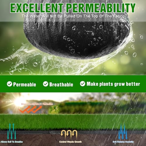 2FT x 100FT Weed Barrier Landscape Fabric Heavy Duty, 3.2oz Premium Gardening Weed Control Mat with 10 U-Shaped Securing Pegs, Ground Cover for Garden Beds, Farming, Underlayment, Commercial Driveway - size: 3.2OZ-2X100FT