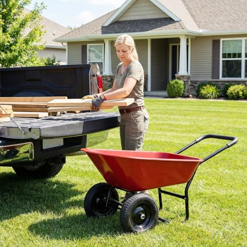 IRONMAX Dual-Wheel Wheelbarrow with All-Terrain Wheels, 220LBS, Red - color: Red
