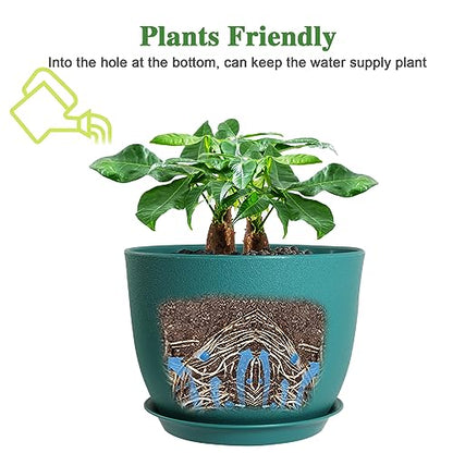 UOUZ 12inch Large Plant Pot, Modern Plastic Planter with High Driange Holes and Saucer for Indoor Outdoor Garden Plants and Flowers, Black with Green Speckles - color: Blue
