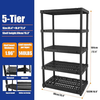 Plastic Storage Shelves, Heavy Duty Shelving Units, 700LBS - size: 5 Tier(larger size)