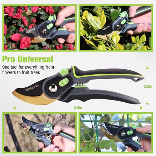 WORKPRO Pruning Shears, Garden Clippers with Titanium Coated, 9" Bypass