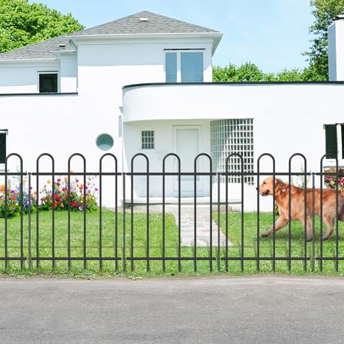 30” x 16’ Outdoor Metal Garden Fence, No-Dig Dog Fence Panels with Stakes - size: Multi Arch 30″H x 16ft (8Panels)