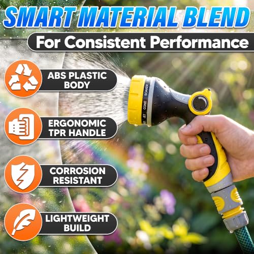 Garden Hose Nozzle, 10 Spray Patterns, Thumb Flow Control, Yellow - color: Yellow