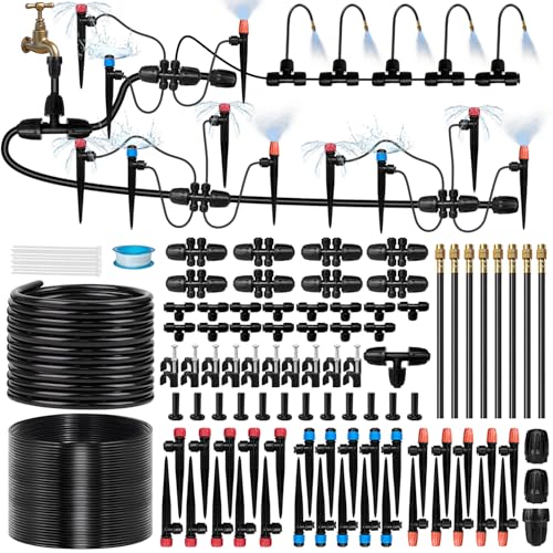 230FT Drip Irrigation System for Garden with 38pcs Adjustable Copper Nozzles & Emitters, Automatic Garden Watering System with 1/2" & 1/4" Tubing for Raised Bed, Yard, Greenhouse, Potted Plants, Lawn - size: 33FT 1/2'' Main Tube + 197FT 1/4'' Drip Tube