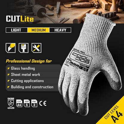 COOLJOB 12/120 Pairs Cut Resistant Work Gloves PU Coating, ANSI A2 A4 A6 A9 - size: Large (Pack of 120)
