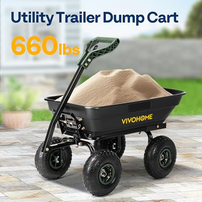 VIVOHOME 660lbs Wheelbarrow Dump Garden Cart with 2-in-1 Convertible Handle - color: Green