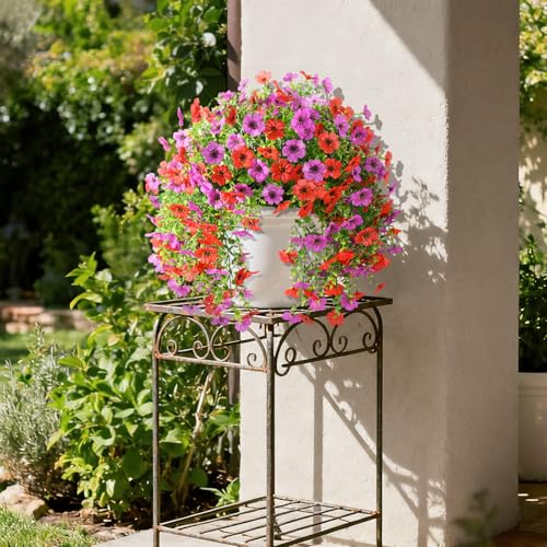 Artificial Fake Flowers Plants for Outdoor UV Resistant Summer Decoration - color: Red Purple