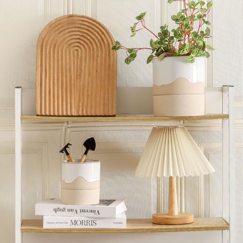 Nihow Self Watering Ceramic Planter, 4.5+6 Inch, White & Nature - color: White & Nature, size: 4.5"+6" Self Watering