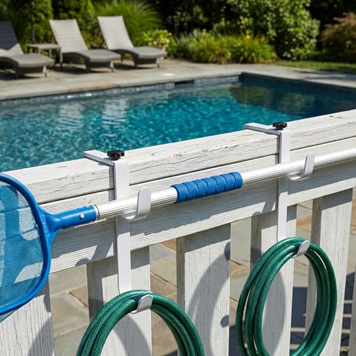 2 Pcs Double Pool Fence Hooks for Equipment, Adjustable Pools Pole Hanger