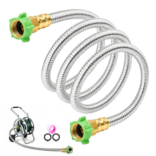 5FT Short Garden Hose Female to Female – Stainless Steel Leader Hose for Hose Reel, Kink-Free Flexible Metal Water Hose, Leakproof Durable Designy for Outdoor Garden, Pet Washing, Car - size: 5 Feet