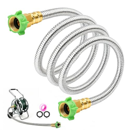 5FT Short Garden Hose Female to Female – Stainless Steel Leader Hose for Hose Reel, Kink-Free Flexible Metal Water Hose, Leakproof Durable Designy for Outdoor Garden, Pet Washing, Car - size: 5 Feet
