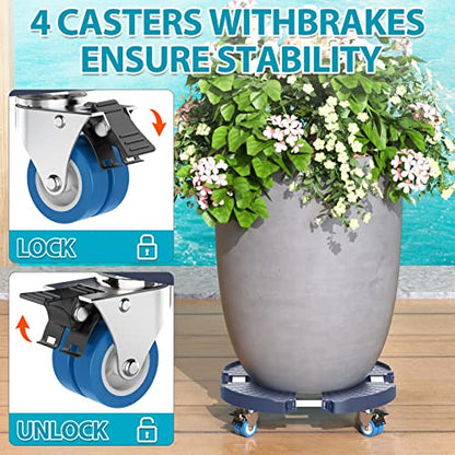 VANCASTLE Plant Caddy with Lockable Wheels 15-22'' Adjustable Plant Stand - color: Blue, size: 2