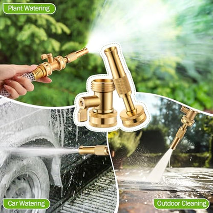 Heavy Duty Brass Hose Nozzle Kit with Shut Off Valve, 4" Adjustable Twist Garden Hose Nozzle, High Pressure Jet Sprayer, 3/4" GHT Connector, Includes 10 Rubber Washers(Adjustable,4 in)