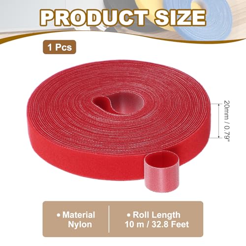 PATIKIL 0.8" x33FT Hook and Loop Tape Double-Sided Nylon Strips Red - color: Red, size: 0.8"x33FT