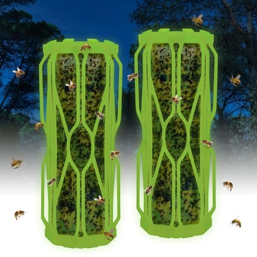 2 Pack Ranch Wasp Trap Outdoor Hanging with Fluorescent, Wasp Trap Carpenter Bee Traps for Outside, Wasp Fly Catcher Fly Traps Killer Hunter for Hornet, Gnat, Mosquito, Flying Insect