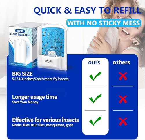 OSVDO Blue UV Light Flying Insect Trap, Plug-in Bug Catcher with 4 Refills - size: 1 Device & 4 Refills