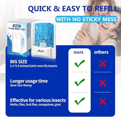 OSVDO Blue UV Light Flying Insect Trap, Plug-in Bug Catcher with 4 Refills - size: 1 Device & 4 Refills