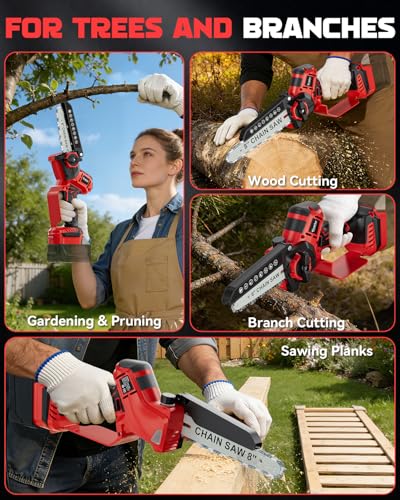 Ecarke Electric Mini Chainsaw Compatible with Milwaukee 18V - color: Red, size: 8 Inch & 6 Inch