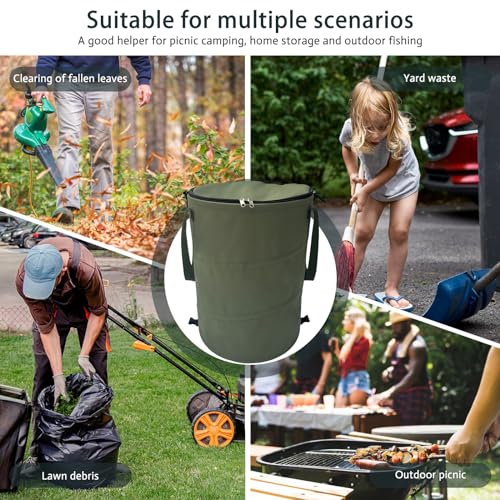 Pop up Camping Trash can,24 Gallon Collapsible Garden bin with lid(Green) - color: Green