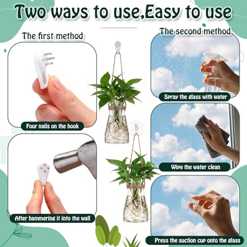 Baderke 9 Sets Window Hanging Propagation Stations 3.35'' Plastic Propagation Vases with Suction Cup & Traceless Nail, Propagated Holder Wall Jars for Office Garden Decoration Gift - style: Classic
