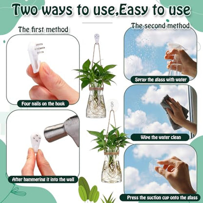 Baderke 9 Sets Window Hanging Propagation Stations 3.35'' Plastic Propagation Vases with Suction Cup & Traceless Nail, Propagated Holder Wall Jars for Office Garden Decoration Gift - style: Classic