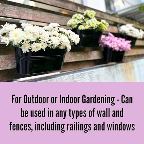 LaLaGreen Outdoor Plants Rail Planter (11.2 Inch, 8 Pack) Black Metal Iron Hanging Flower Pots Deck Railings Fence Buckets Modern Garden Boho Style Wall Mount Window Box Plant Holder Hooks Porch Decor - size: 11.2" (28cm) x 8 Pack