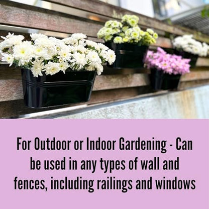 LaLaGreen Outdoor Plants Rail Planter (11.2 Inch, 8 Pack) Black Metal Iron Hanging Flower Pots Deck Railings Fence Buckets Modern Garden Boho Style Wall Mount Window Box Plant Holder Hooks Porch Decor - size: 11.2" (28cm) x 8 Pack