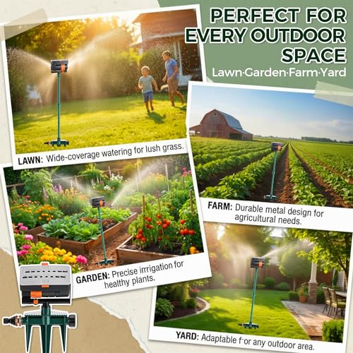 4 Way Adjustable Mini Turbo Oscillating Lawn Sprinkler(Triangular Base) - style: Metal Spike Base