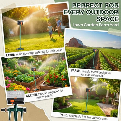 4 Way Adjustable Mini Turbo Oscillating Lawn Sprinkler(Triangular Base) - style: Metal Spike Base